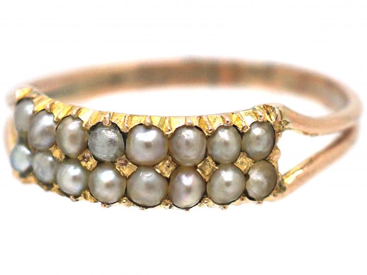 Regency 9ct Gold & Natural Split Pearl Two Row Ring