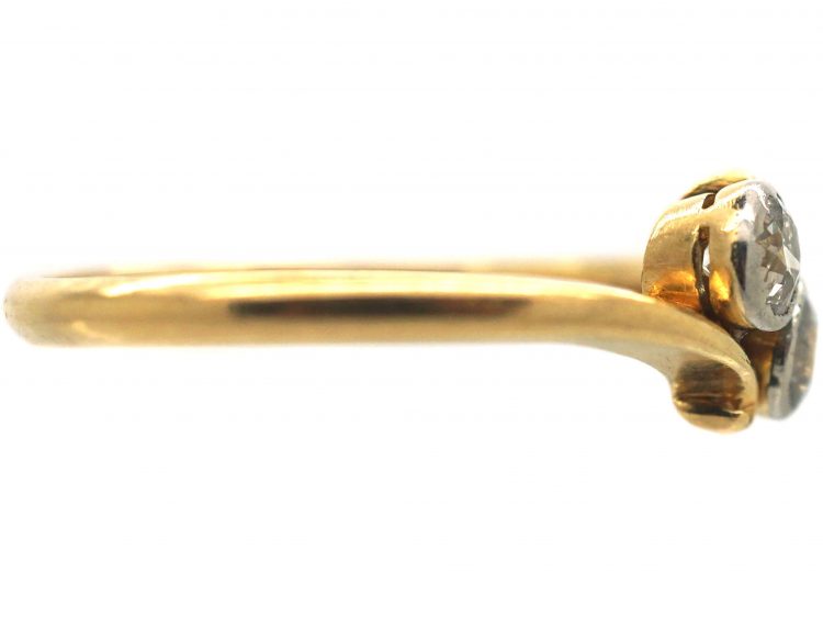 Edwardian 18ct Gold Two Stone Diamond Crossover Ring