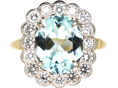 18ct Gold, Aquamarine & Diamond Cluster Ring