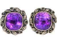 Arts & Crafts Silver & Amethyst Earrings Attributed to Bernard Instone