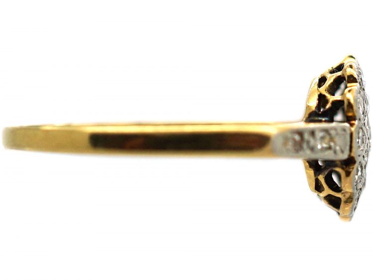 Edwardian 18ct Gold & Platinum, Diamond Cluster Ring with Star Shaped Setting & Diamond shoulders
