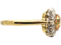 18ct Gold & Platinum, Yellow Sapphire & Diamond Cluster Ring