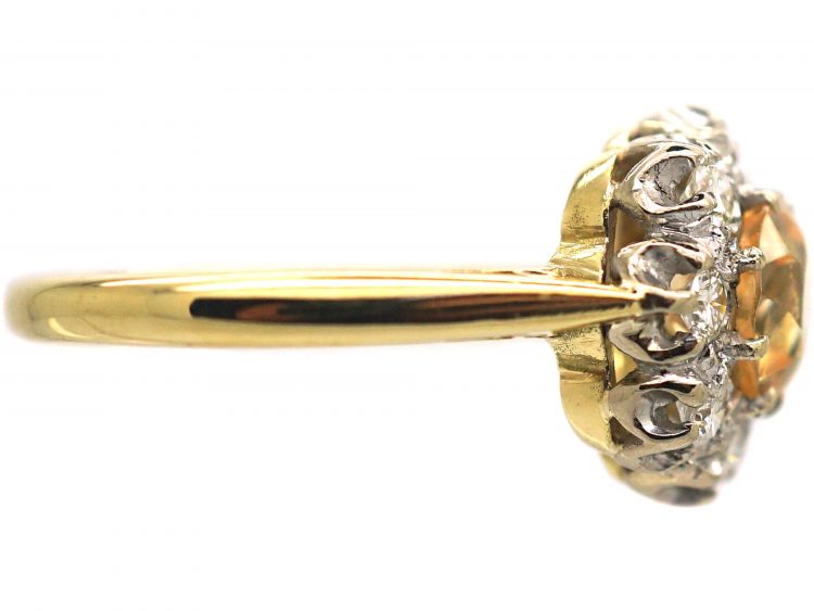 18ct Gold & Platinum, Yellow Sapphire & Diamond Cluster Ring