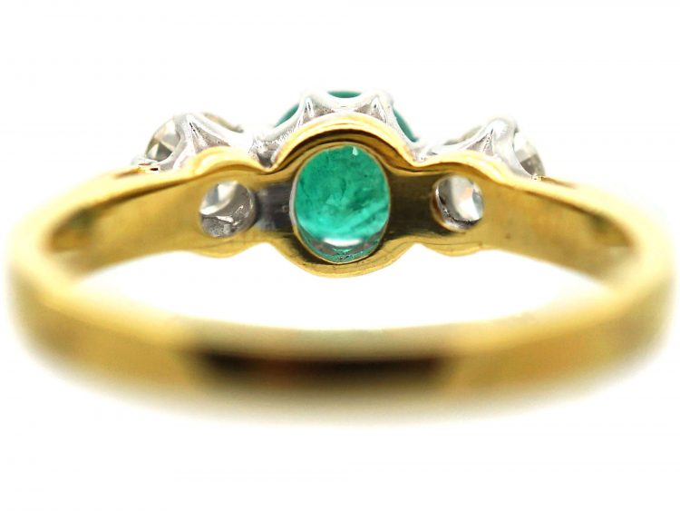 18ct Gold Three Stone Emerald & Diamond Ring