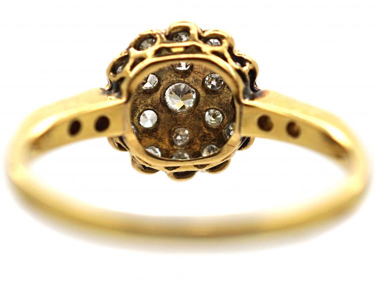 Edwardian 18ct Gold & Platinum, Diamond Cluster Ring with Star Shaped Setting & Diamond shoulders