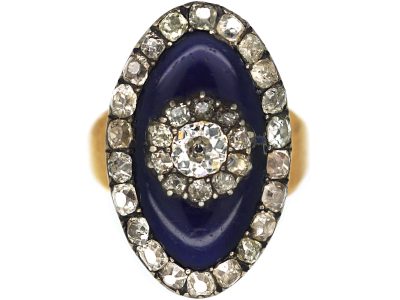 Georgian Gold, Blue Glass & Old Mine Cut Diamonds Bague au Firmament Ring