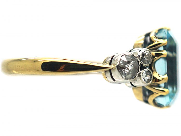 Edwardian 18ct Gold & Platinum, Aquamarine & Diamond Ring