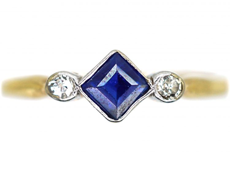 Art Deco 18ct Gold & Platinum, Sapphire & Diamond Ring