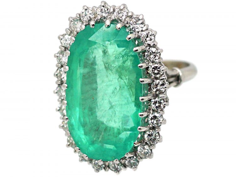 18ct White Gold Large Emerald & Diamond Cluster Ring