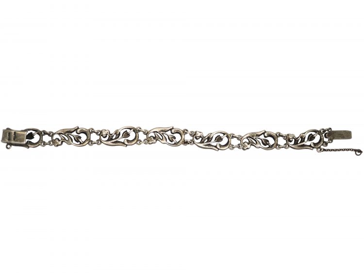 Art Deco Silver & Marcasite Floral Design Bracelet