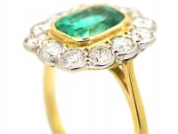 18ct Gold & Platinum, Emerald & Diamond Cluster Ring