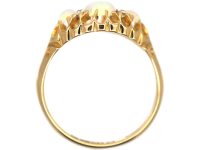 Edwardian 18ct Gold, Three Stone Opal & Diamond Ring