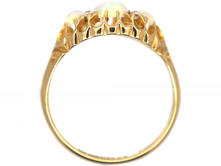 Edwardian 18ct Gold, Three Stone Opal & Diamond Ring
