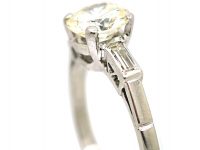 Art Deco Platinum, Diamond Solitaire Ring with Baguette Diamond Shoulders