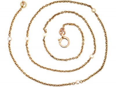 Edwardian 15ct Gold & Natural Pearl Chain