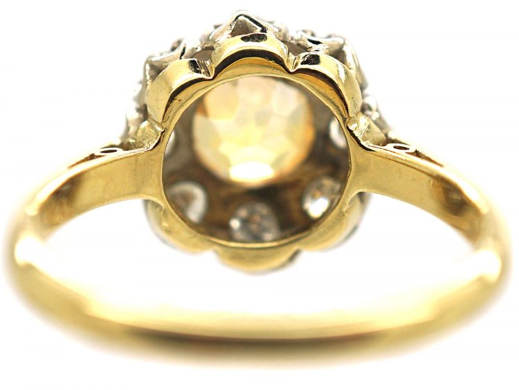 18ct Gold & Platinum, Yellow Sapphire & Diamond Cluster Ring