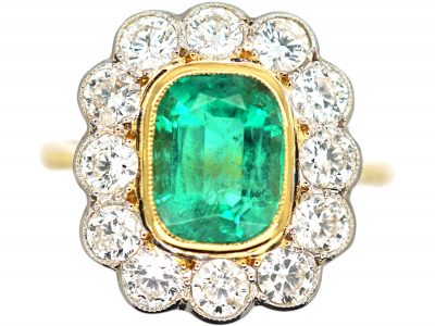 18ct Gold & Platinum, Emerald & Diamond Cluster Ring