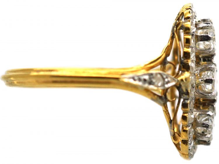 Art Deco 18ct Gold & Platinum, Oval Diamond & Rose Diamond Cluster Ring