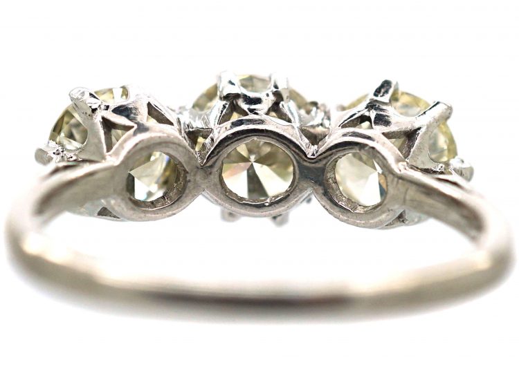 Art Deco 18ct White Gold & Platinum, Large Three Stone Diamond Ring