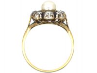 Edwardian 18ct Gold & Silver, Pearl & Diamond Cluster Ring