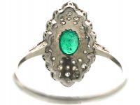 Edwardian Platinum, Cabochon Emerald & Diamond Feathered Ring