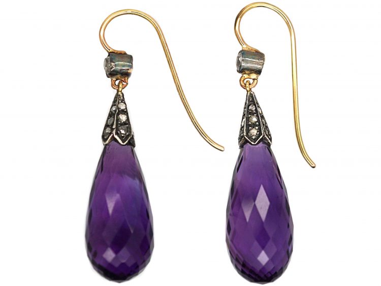 Edwardian Amethyst & Diamond Drop Earrings