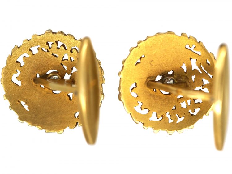 French Art Nouveau 18ct Gold & Diamond Griffin Cufflinks