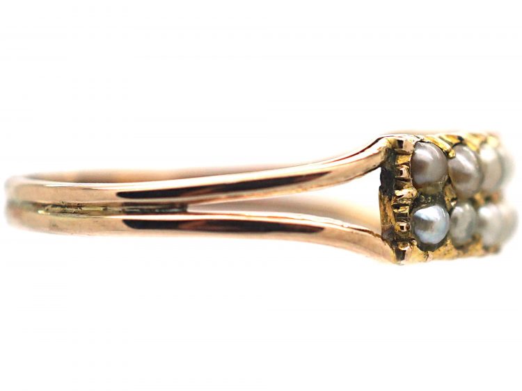 Regency 9ct Gold & Natural Split Pearl Two Row Ring