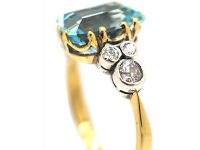 Edwardian 18ct Gold & Platinum, Aquamarine & Diamond Ring