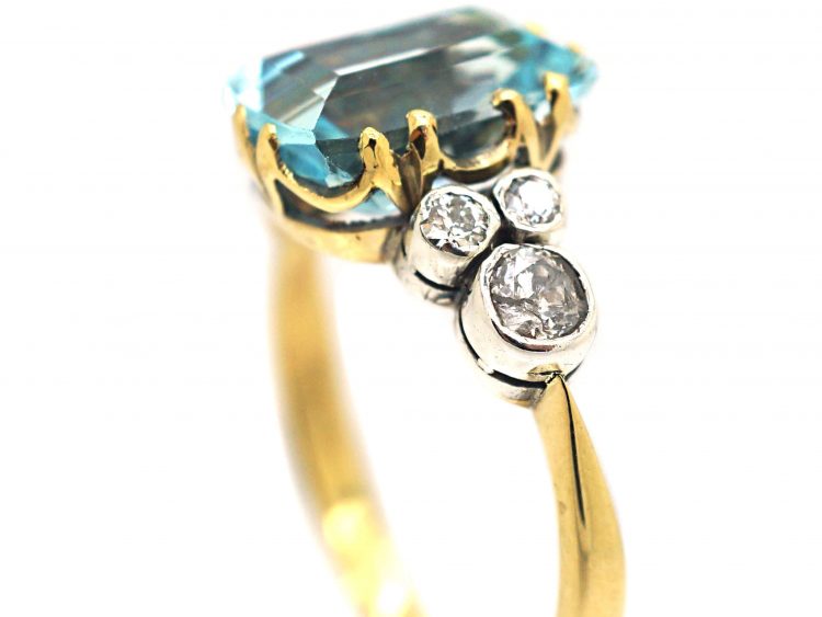 Edwardian 18ct Gold & Platinum, Aquamarine & Diamond Ring