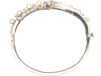 14ct White Gold Diamond & Pearl Crossover Bangle