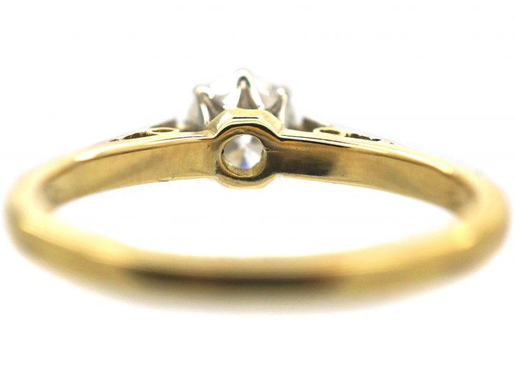 18ct Gold & Platinum, Single Stone Diamond Ring with Diamond Set Shoulders
