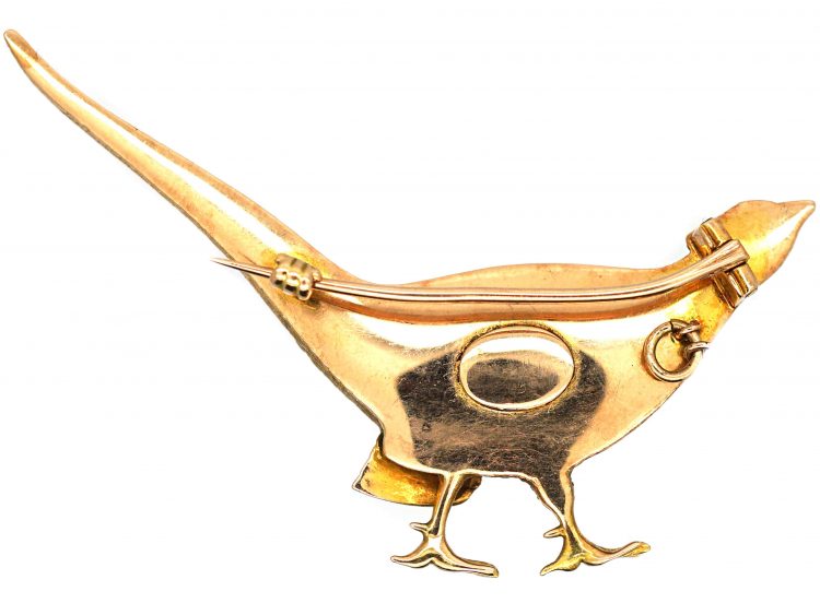 Edwardian 15ct Three Colour Gold Pheasant Brooch with Enamel Head