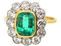 18ct Gold & Platinum, Emerald & Diamond Cluster Ring