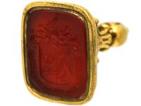 Large 18ct Gold Georgian Seal with Carnelian Intaglio of a Coat of Arms for the Kerwan Family