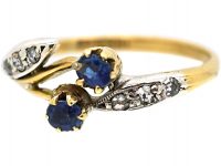 Art Nouveau 18ct Gold & Platinum, Sapphire & Diamond Ring
