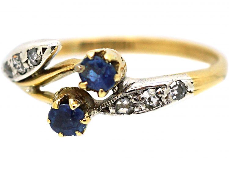 Art Nouveau 18ct Gold & Platinum, Sapphire & Diamond Ring