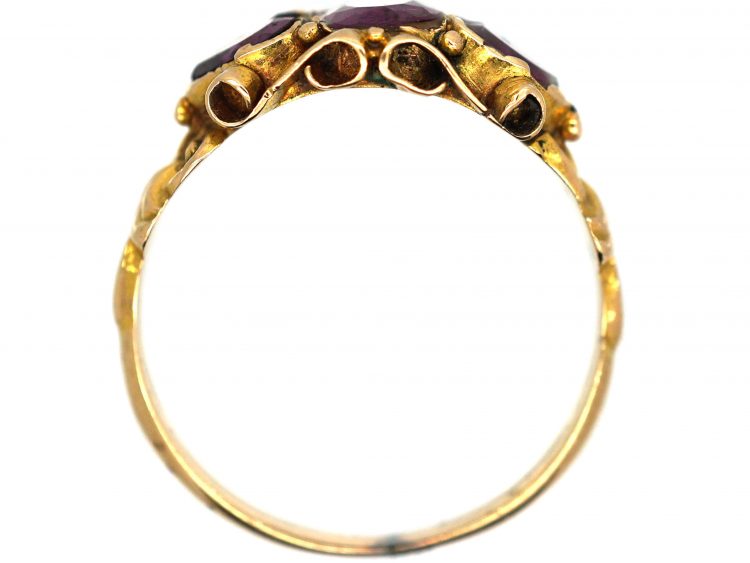 Victorian 15ct Gold Ring set with Two Heart Shaped Almandine Garnets