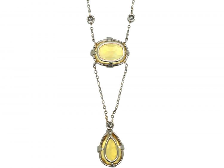 Edwardian 18ct White Gold, Citrine & Diamond Pendant on 18ct White Gold Chain