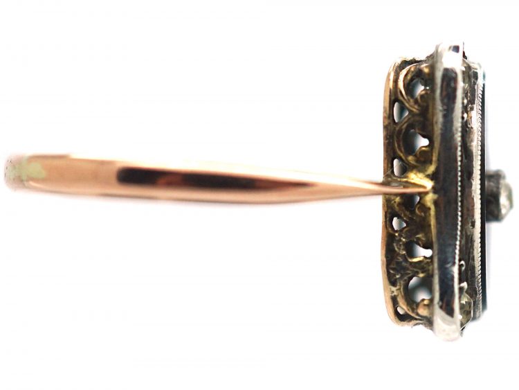 Art Deco 9ct Gold & Silver, Onyx & Paste Ring