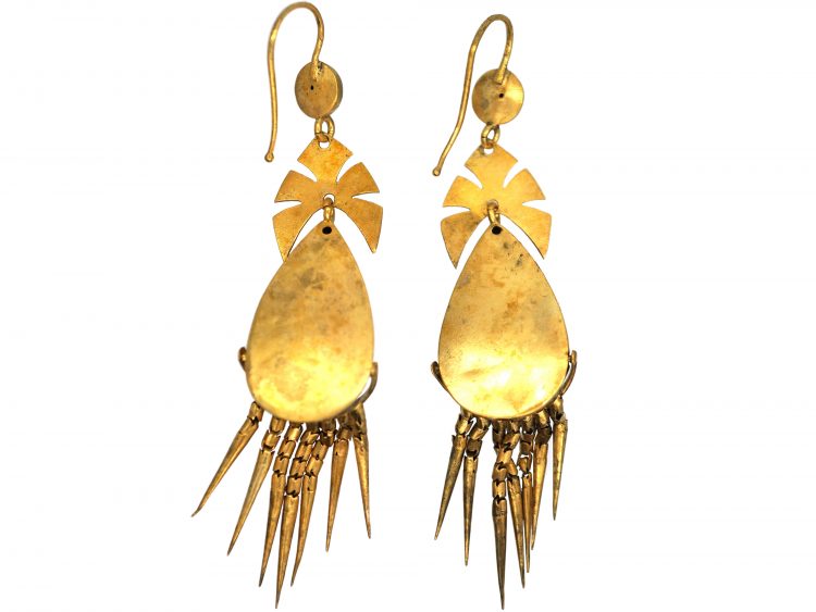 Victorian 18ct Gold Etruscan Revival Fringe Drop Earrings