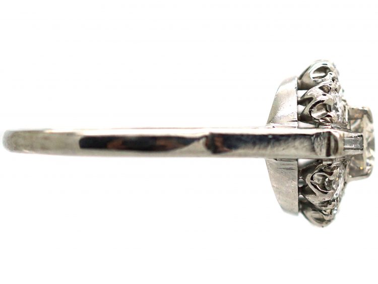 18ct White Gold, Diamond Cluster Ring with Round & Baguette Diamonds