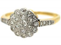 Edwardian 18ct Gold & Platinum, Diamond Cluster Ring with Star Shaped Setting & Diamond shoulders