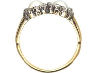 Victorian 18ct Gold Double Heart Ring set with Natural Pearls & Rose Diamonds