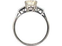 Art Deco Platinum, Diamond Solitaire Ring with Baguette Diamond Shoulders