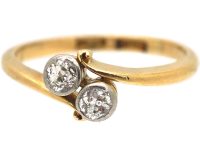 Edwardian 18ct Gold Two Stone Diamond Crossover Ring