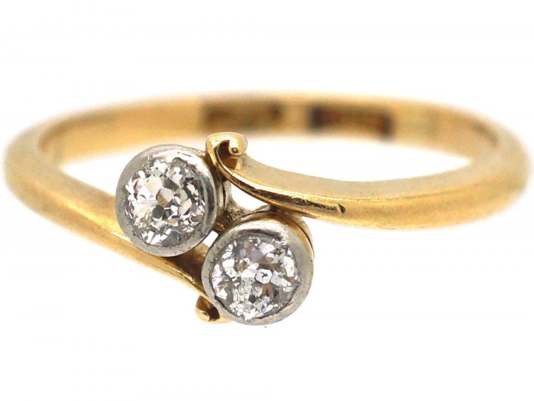 Edwardian 18ct Gold Two Stone Diamond Crossover Ring