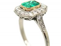 Art Deco Platinum, Emerald & Diamond Octagonal Cluster Ring