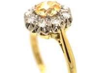 18ct Gold & Platinum, Yellow Sapphire & Diamond Cluster Ring