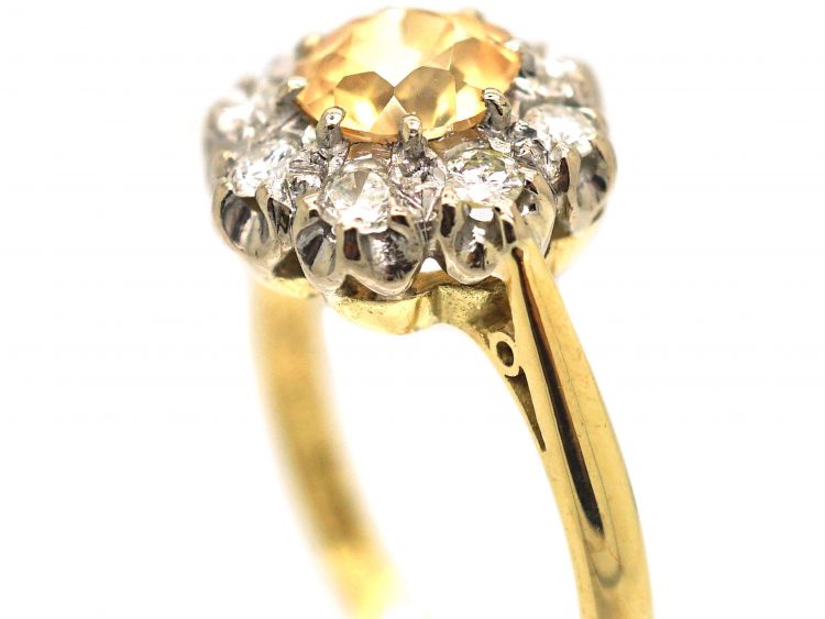 18ct Gold & Platinum, Yellow Sapphire & Diamond Cluster Ring